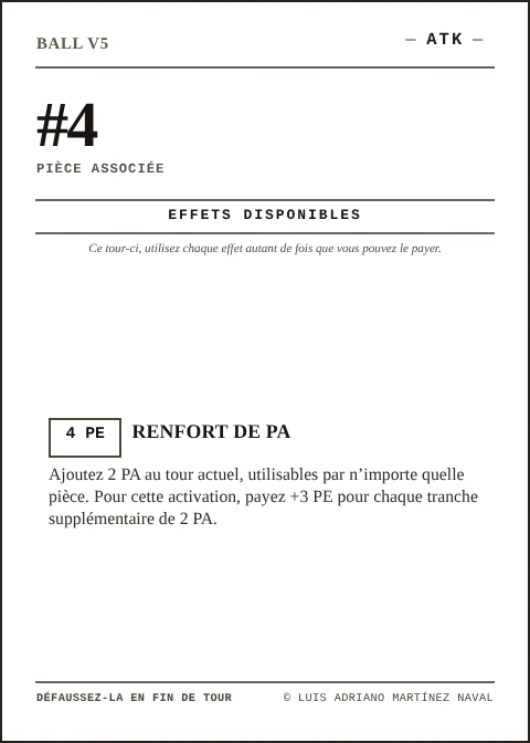 Carte officielle de la pièce carrée 4 de BALL, équipe ATK, cinquième édition 2026