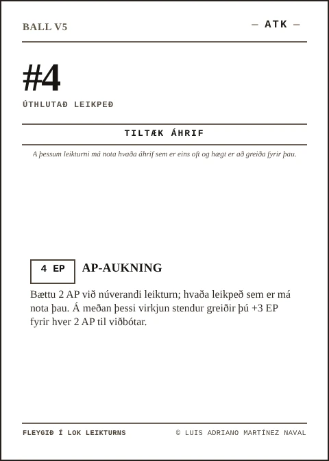 Opinbert BALL-spil fyrir ferkantað leikpeð nr. 4, ATK-lið, fimmta útgáfa 2026