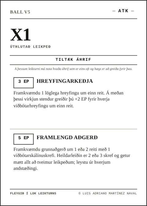 Opinbert BALL X1-spil, ATK-lið, fimmta útgáfa 2026