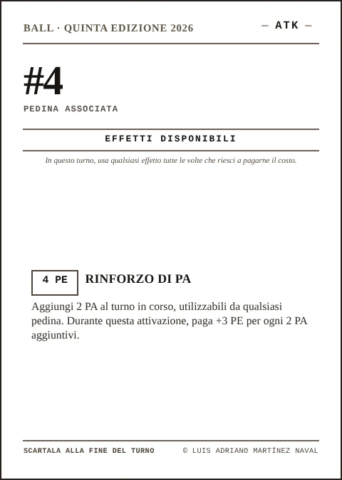 Carta ufficiale della pedina quadrata 4 di BALL, squadra ATK, quinta edizione 2026