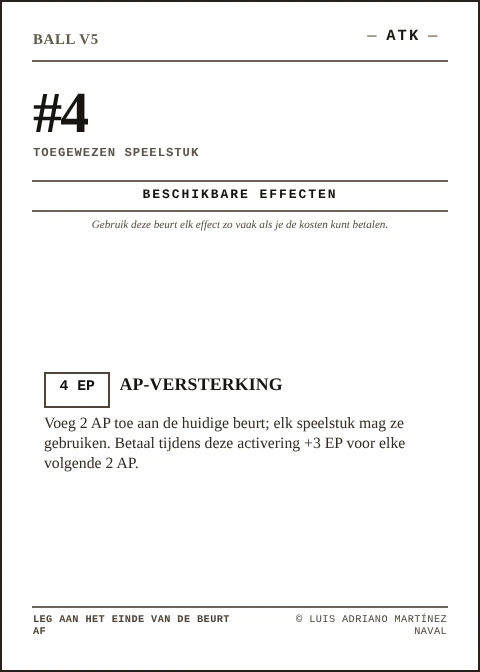 Officiële BALL-kaart voor vierkant speelstuk 4, ATK-team, vijfde editie 2026