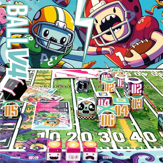 BALL V4 complete tabletop setup with board, cards and numbered player pieces